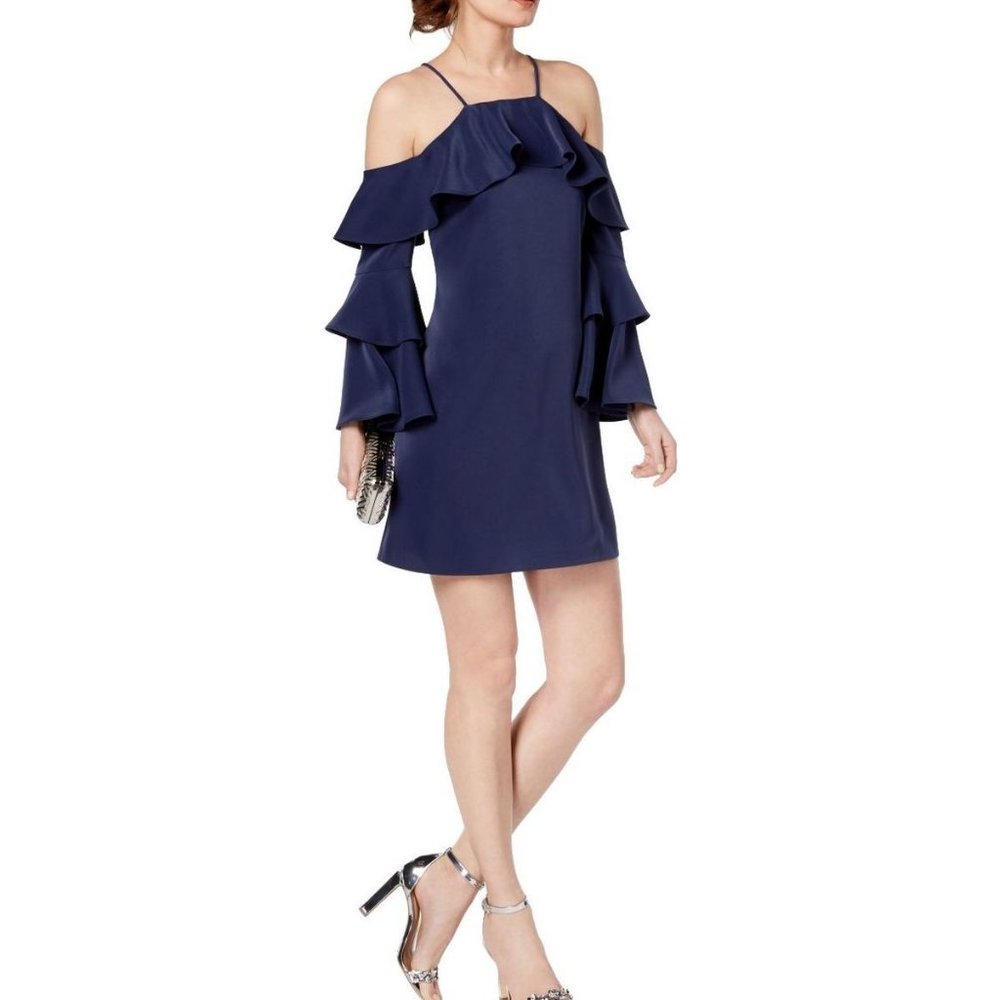 NWT Shelli Segal Tiered Cold-Shoulder TEAL Dress